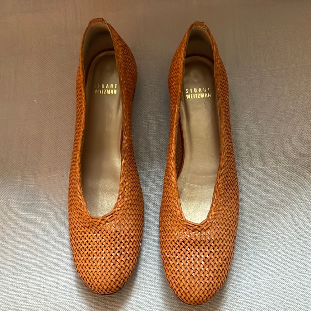 Stuart Weitzman Woven Leather Ballerina Flats Shoes